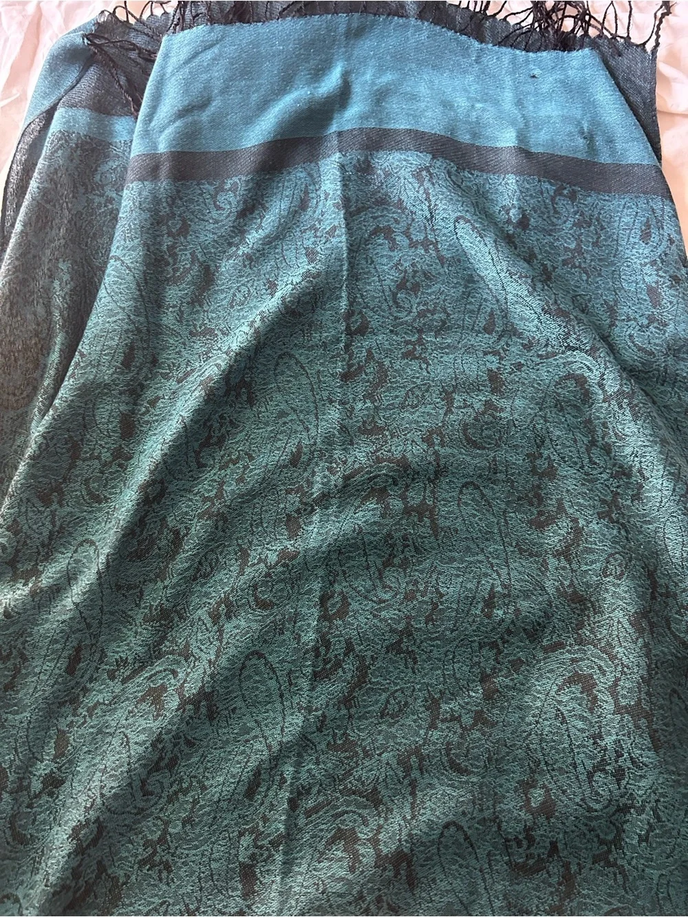 Teal Paisley Fringe pashmina Scarf - Women Accessories